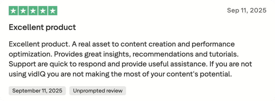 Image: Customer testimonial about vidIQ #2