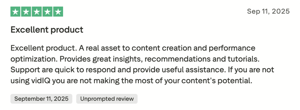 Image: Customer testimonial about vidIQ #2