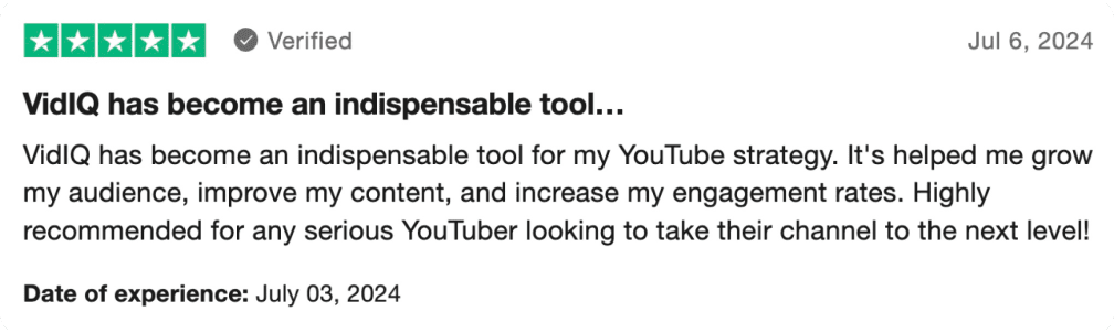 Image: Customer testimonial about vidIQ #3