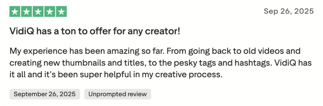 Image: Customer testimonial about vidIQ #1