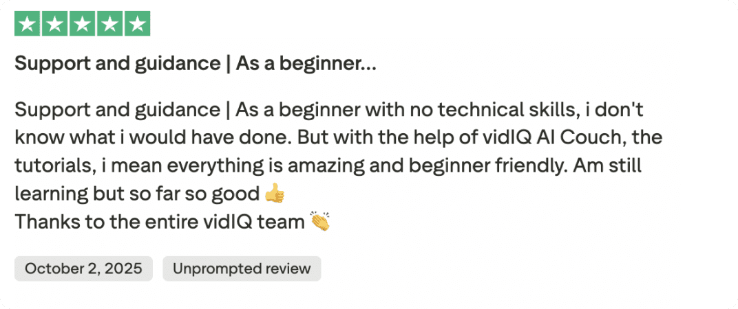 Image: Customer testimonial about vidIQ #2