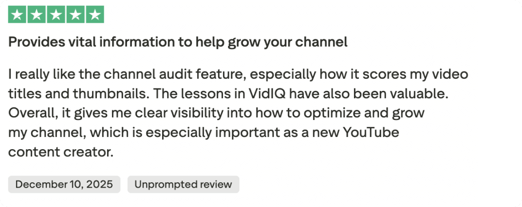 Image: Customer testimonial about vidIQ #1